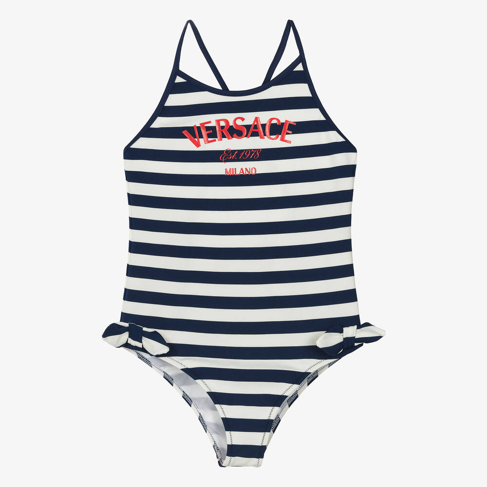 Versace - Teen Girls Blue Nautical Stripe Swimsuit | Childrensalon