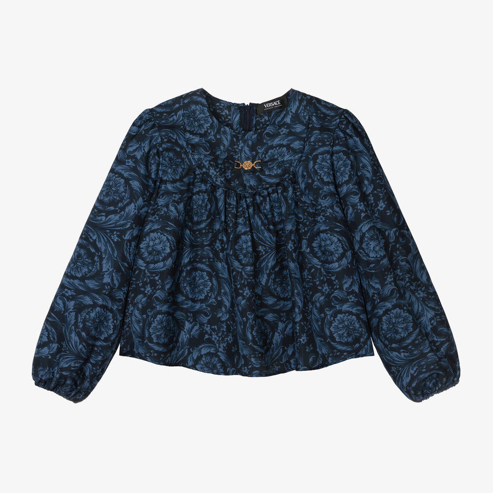 Versace - Синяя шелковая блузка Barocco для девочек-подростков | Childrensalon