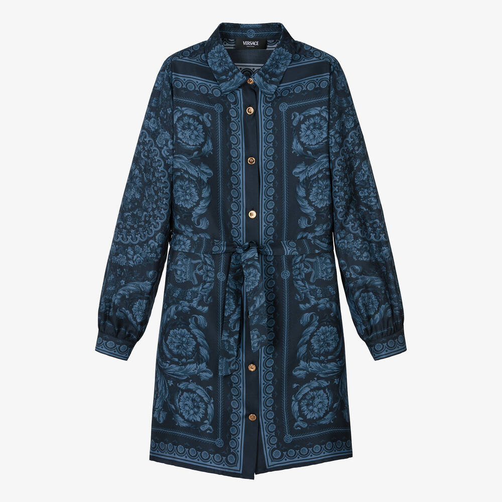 Versace - Robe-chemise bleue en soie Barocco | Childrensalon