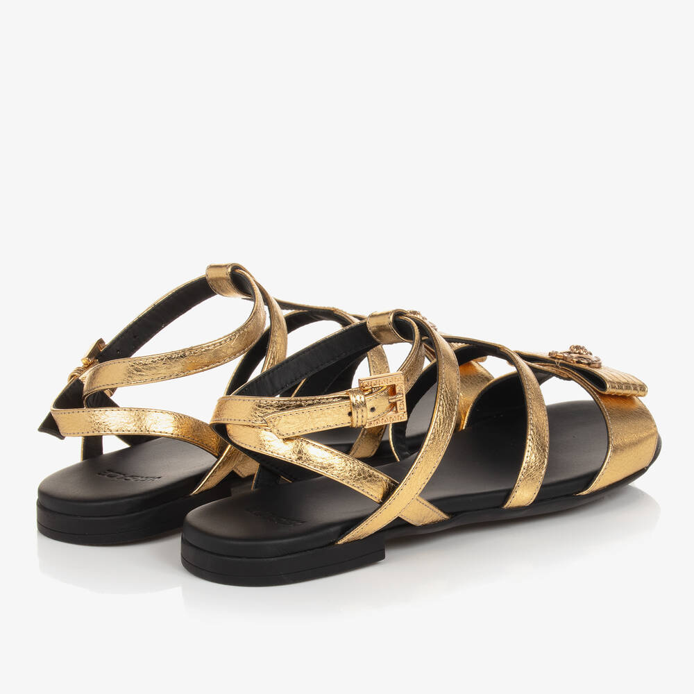 Versace - Teen Girls Gold Medusa Leather Sandals | Childrensalon
