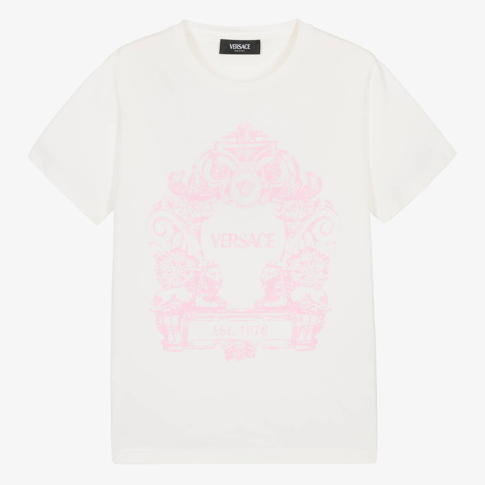 Versace - Teen Girls Ivory Cartouche Cotton T-Shirt | Childrensalon