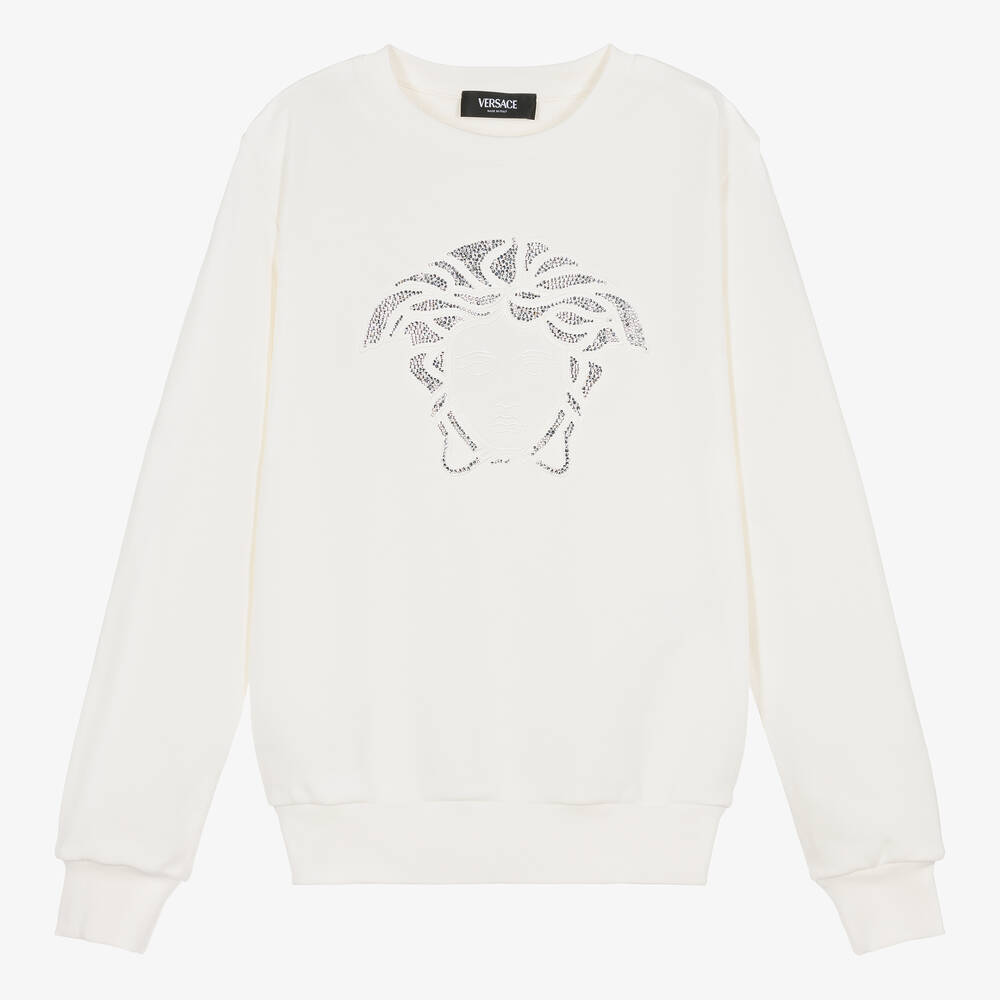 Versace - Sweat-shirt ivoire en coton ado | Childrensalon
