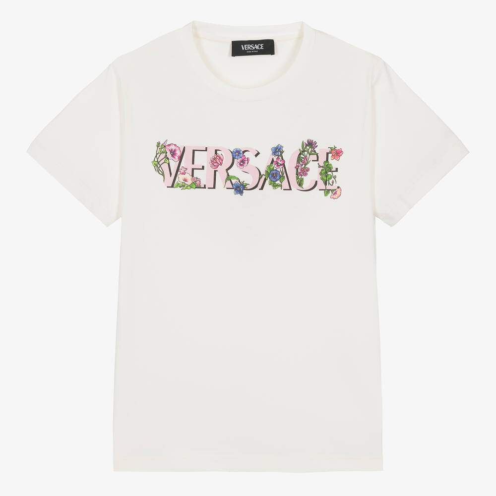 Versace - تيشيرت قطن لون عاجي للمراهقات | Childrensalon