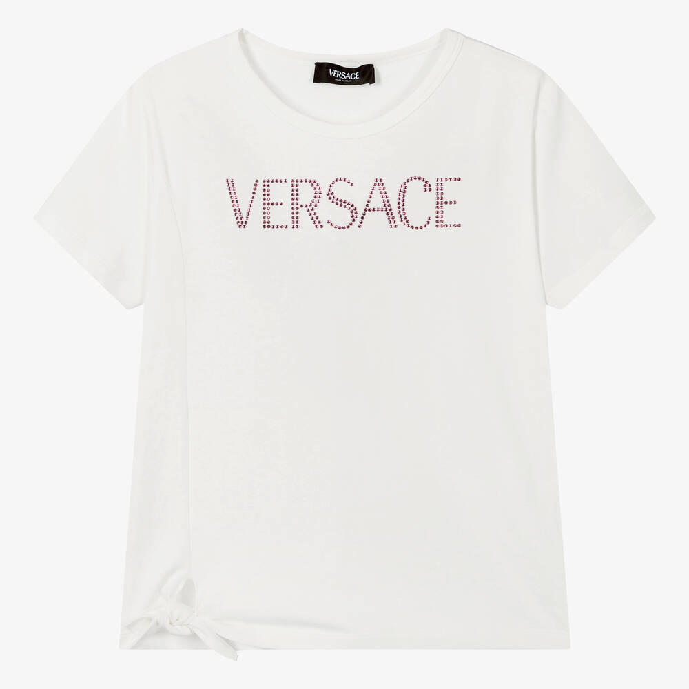 Versace - Teen Girls Ivory Cotton Tie-Up T-Shirt | Childrensalon