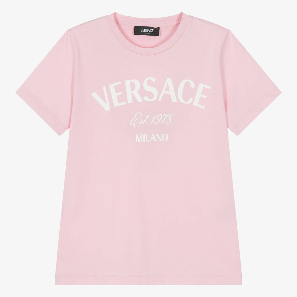 Versace - تيشيرت قطن لون زهري فاتح للمراهقات | Childrensalon
