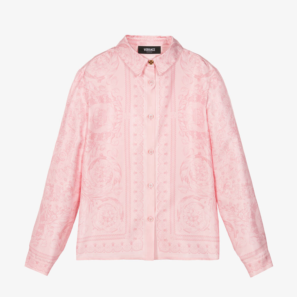 Versace - Розовая шелковая рубашка Barocco для девочек-подростков | Childrensalon