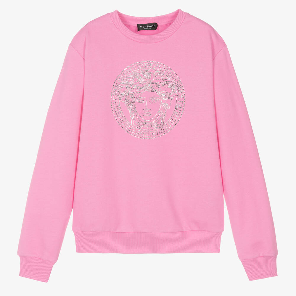 Versace - Teen Girls Pink Crystal Medusa Sweatshirt | Childrensalon