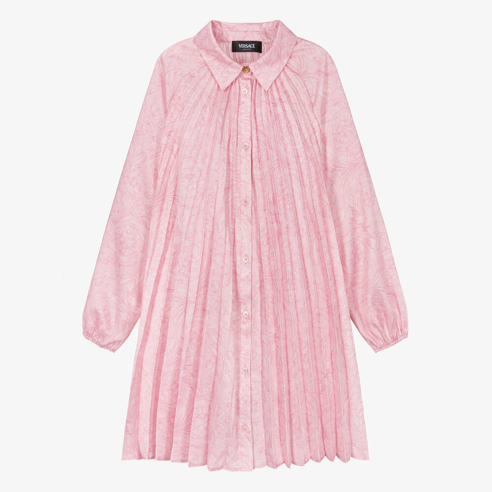 Versace - Teen Girls Pink Pleated Barocco Dress | Childrensalon