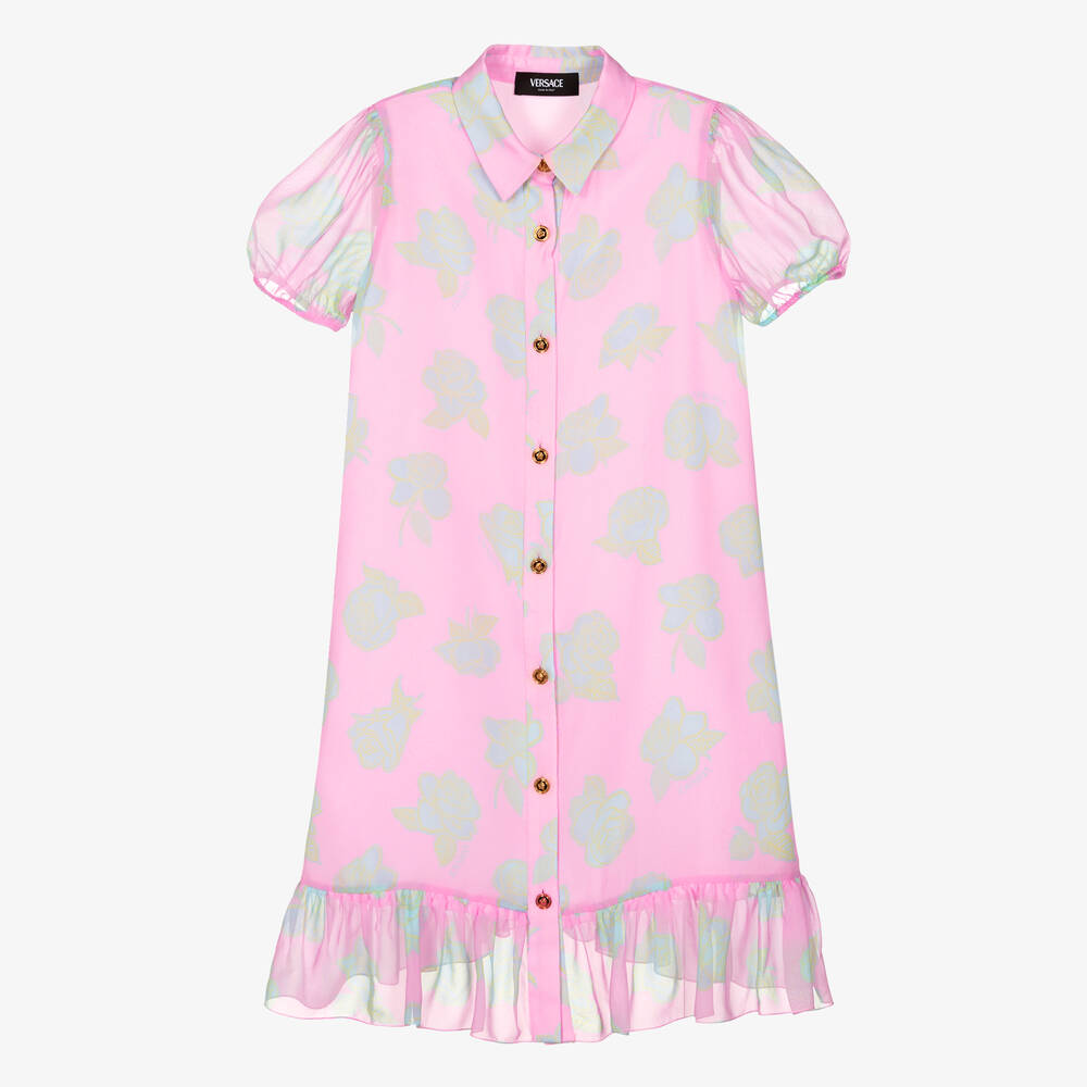 Versace - Teen Girls Pink Rose Silk Dress | Childrensalon
