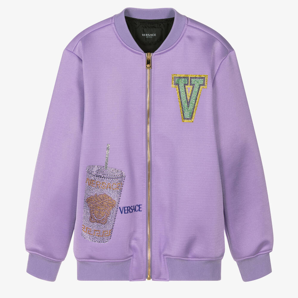 Versace Teen Girls Purple Crystal Bomber Jacket