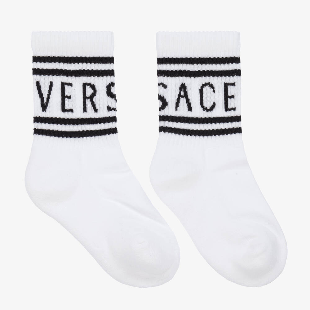 Versace - Teen White Cotton Jacquard Socks | Childrensalon