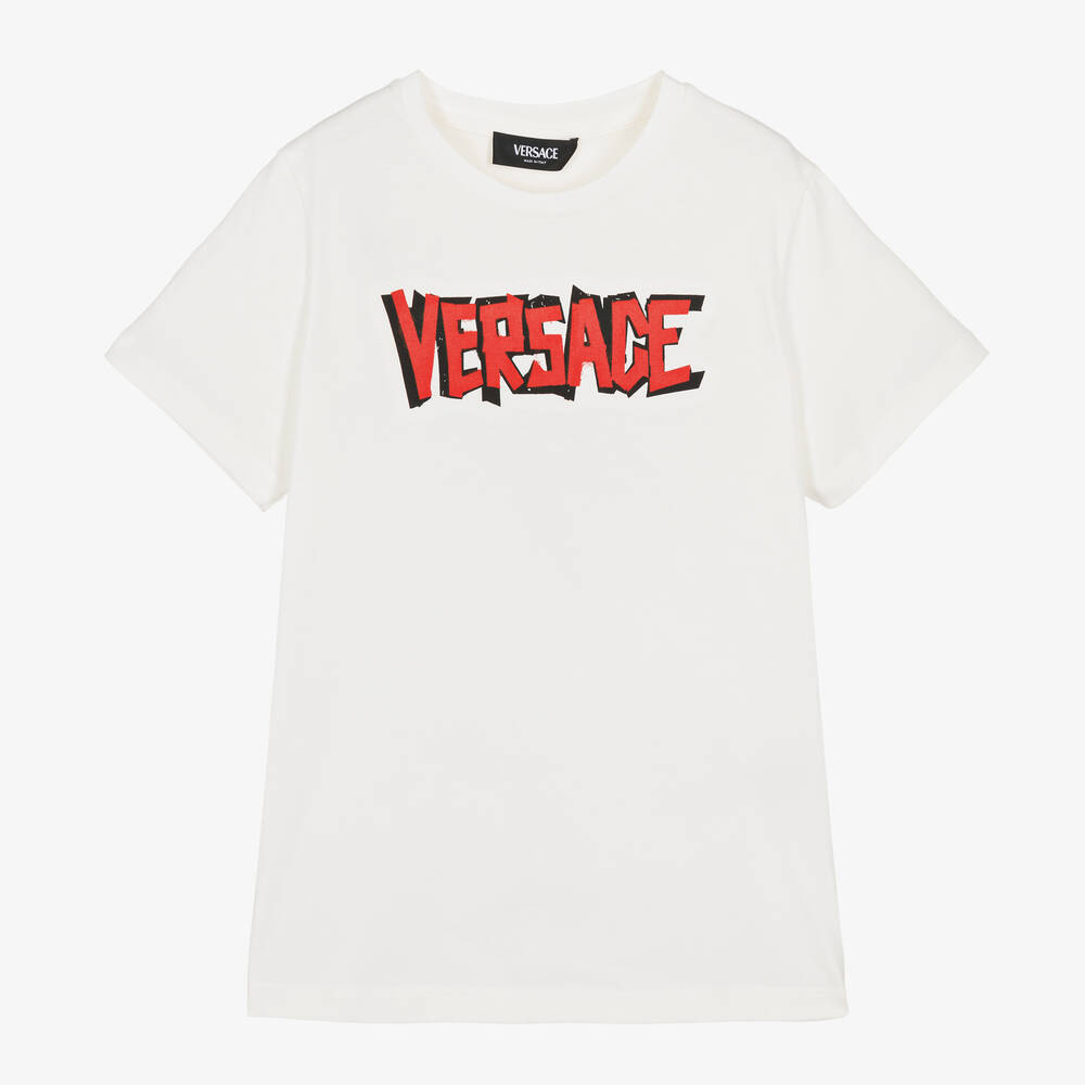 Versace - White Cotton Graphic Logo T-Shirt | Childrensalon