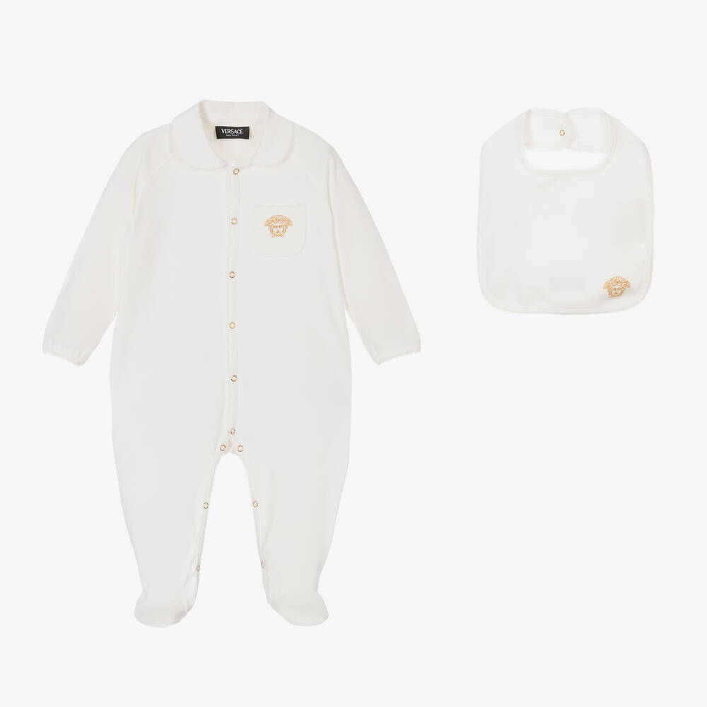Shop Versace White Cotton Medusa Babygrow Gift Set