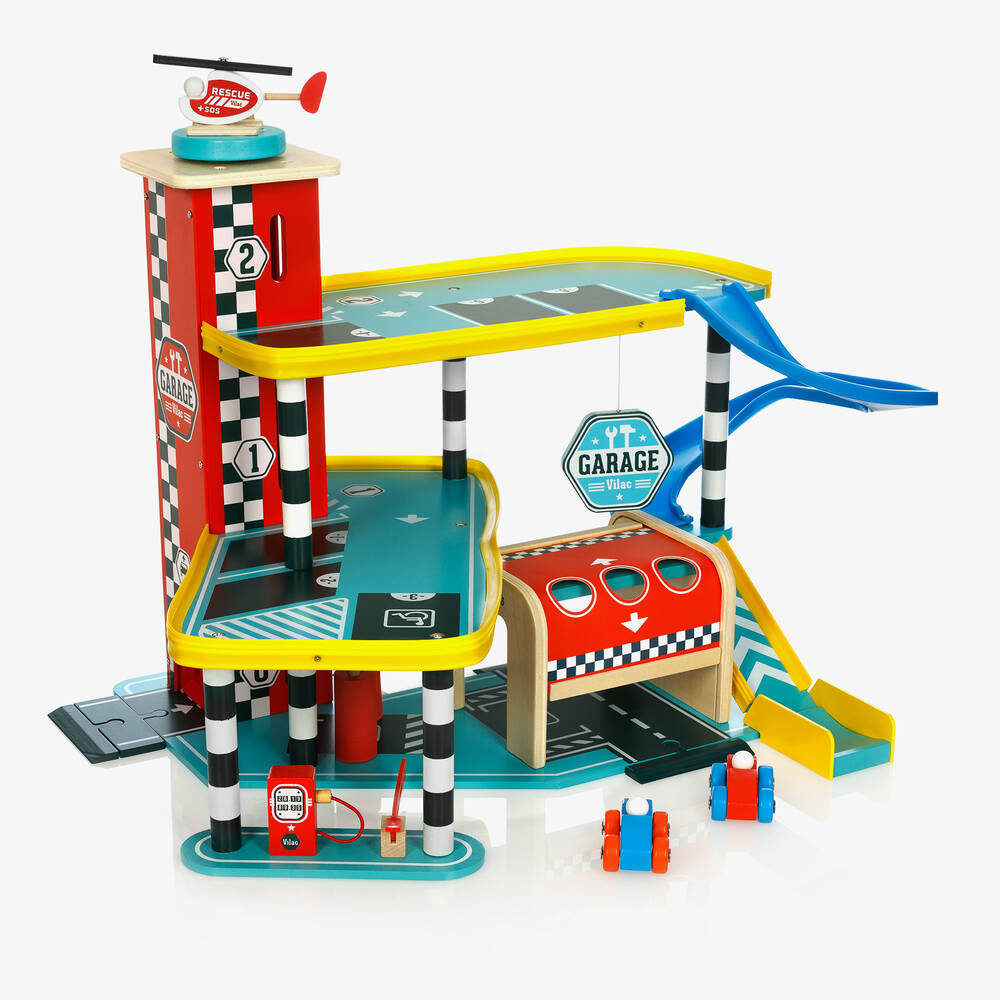 Vilac - Blue & Red Wooden Garage Toy (67cm) | Childrensalon