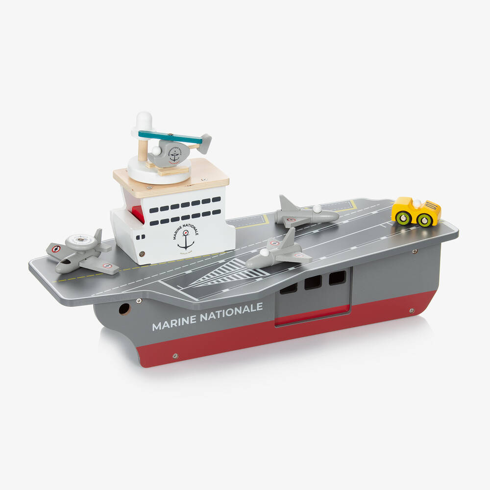 Vilac - Grey Wooden Aircraft Carrier Toy (54cm) | Childrensalon