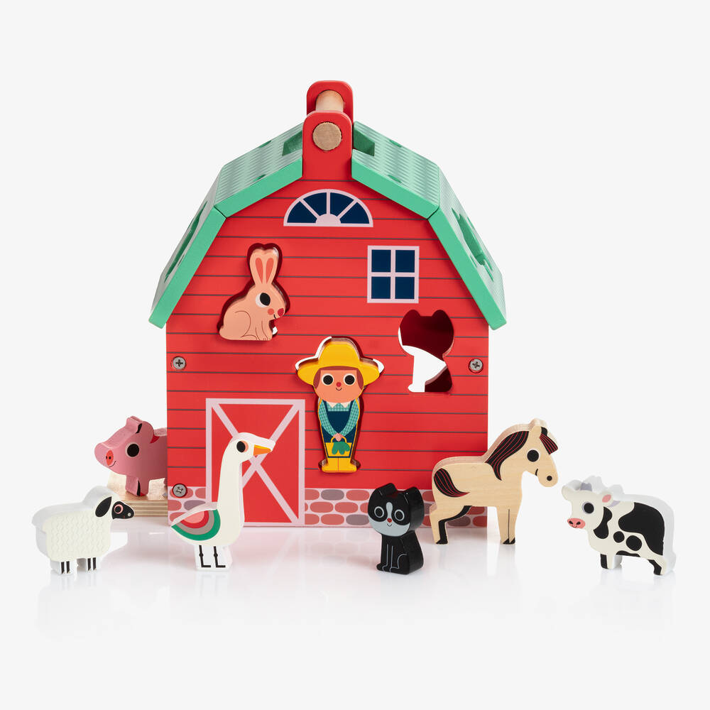 Vilac - Red Wooden Farmyard Shape Sorter Set (22cm) | Childrensalon