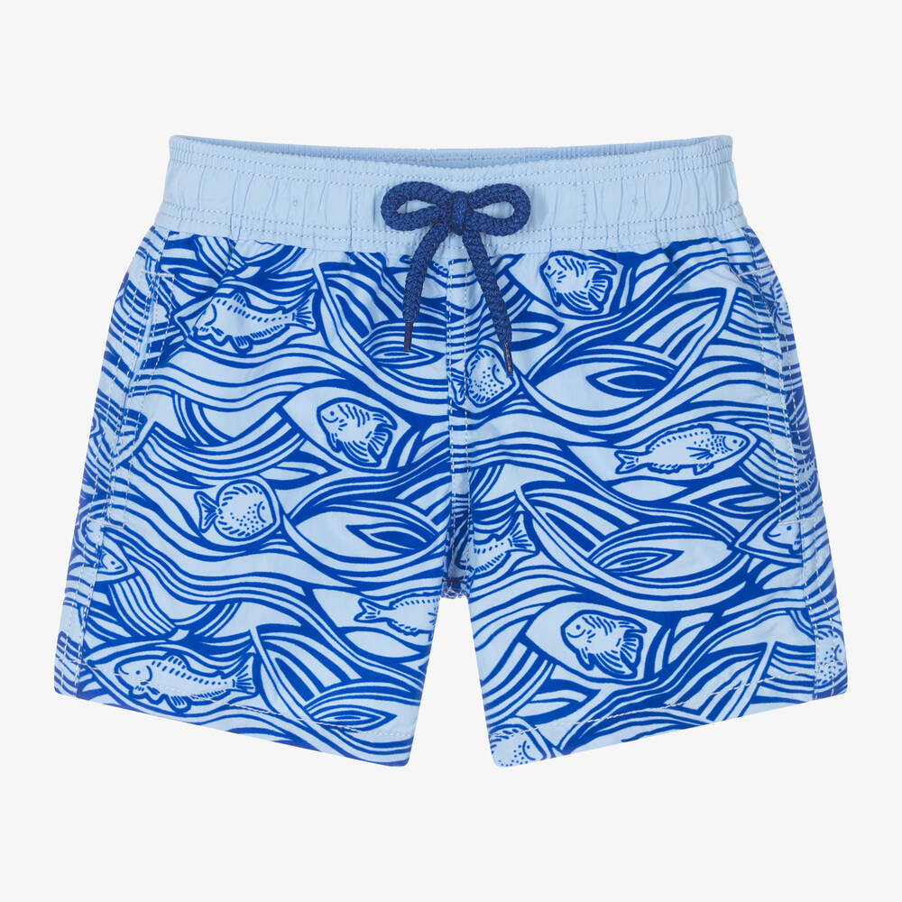 Vilebrequin - Boys Blue Flocked Fish Swim Shorts | Childrensalon