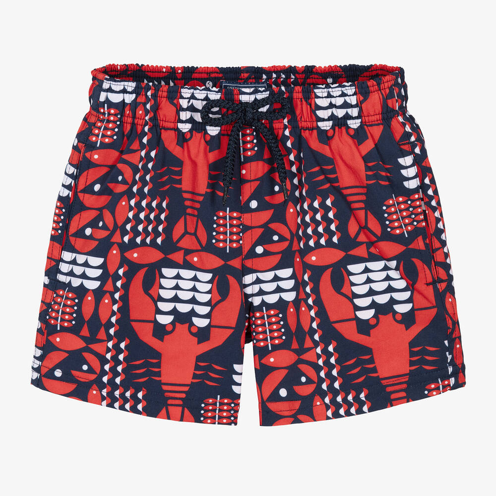 Shop Vilebrequin Boys Blue & Red Lobster Swim Shorts
