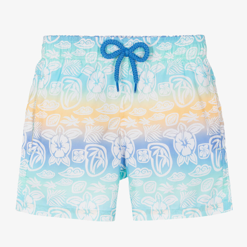 Shop Vilebrequin Boys Blue Tropical Print Swim Shorts