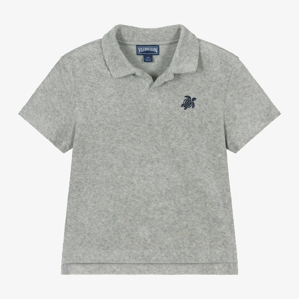 Vilebrequin - Boys Grey Cotton Towelling Polo Shirt | Childrensalon