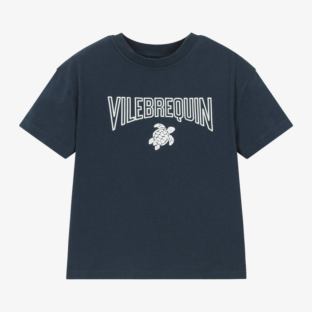 Shop Vilebrequin Boys Navy Blue Cotton T-shirt