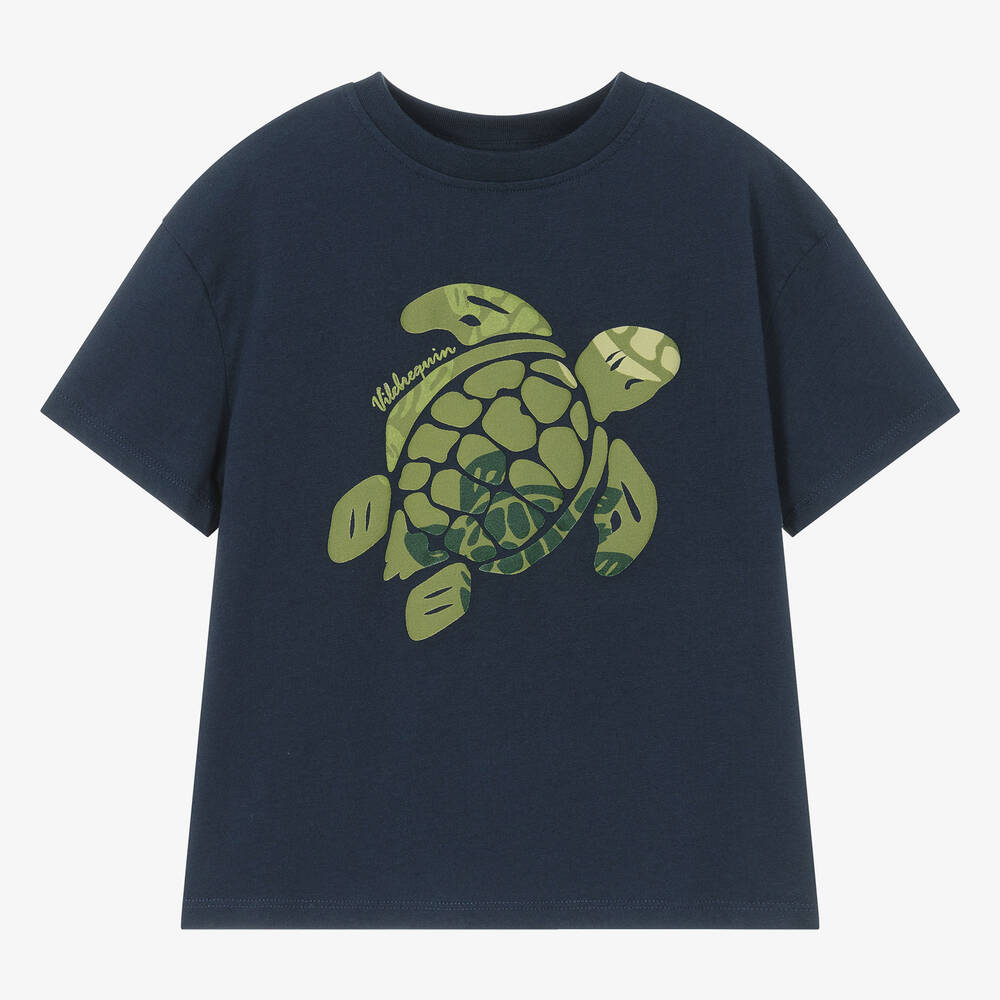 Vilebrequin - Boys Navy Blue Cotton Turtle T-Shirt | Childrensalon