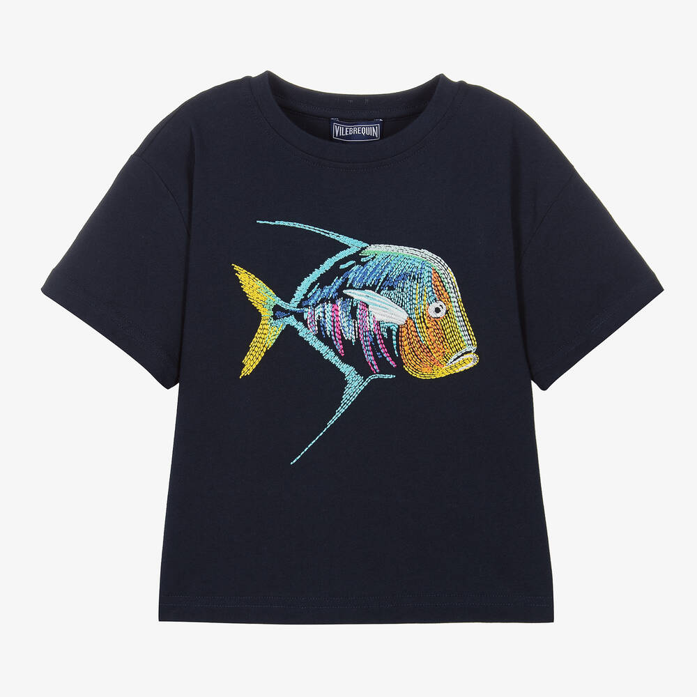 Vilebrequin Babies' Boys Navy Blue Embroidered Fish T-shirt