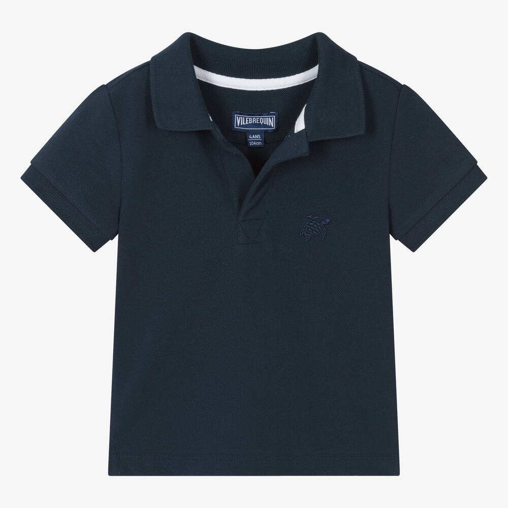 Vilebrequin - Boys Navy Blue Organic Cotton Polo Shirt | Childrensalon