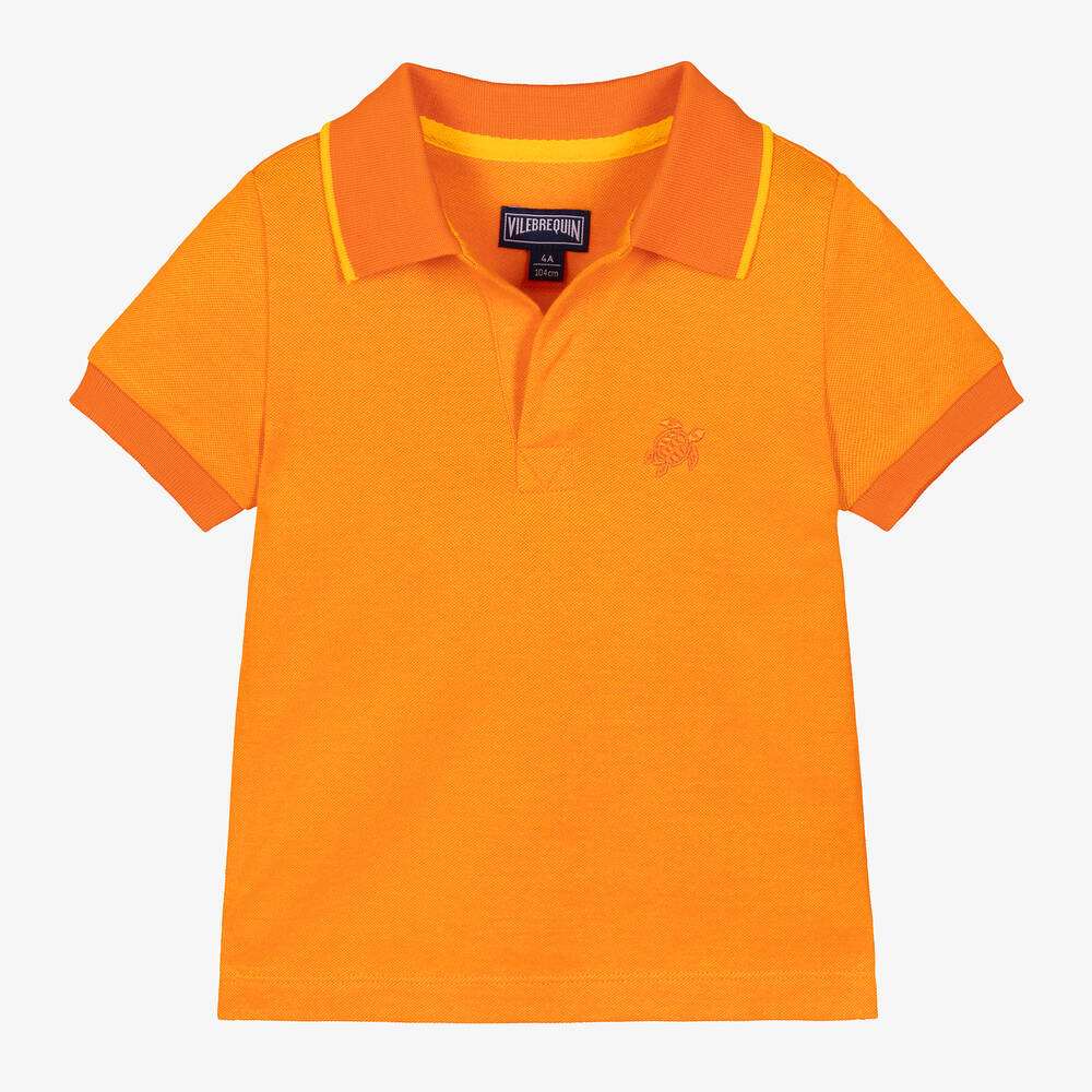 Shop Vilebrequin Boys Orange Cotton Polo Shirt
