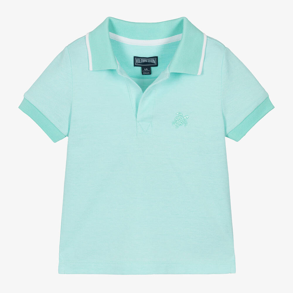 Vilebrequin - Boys Turquoise Blue Cotton Polo Shirt | Childrensalon