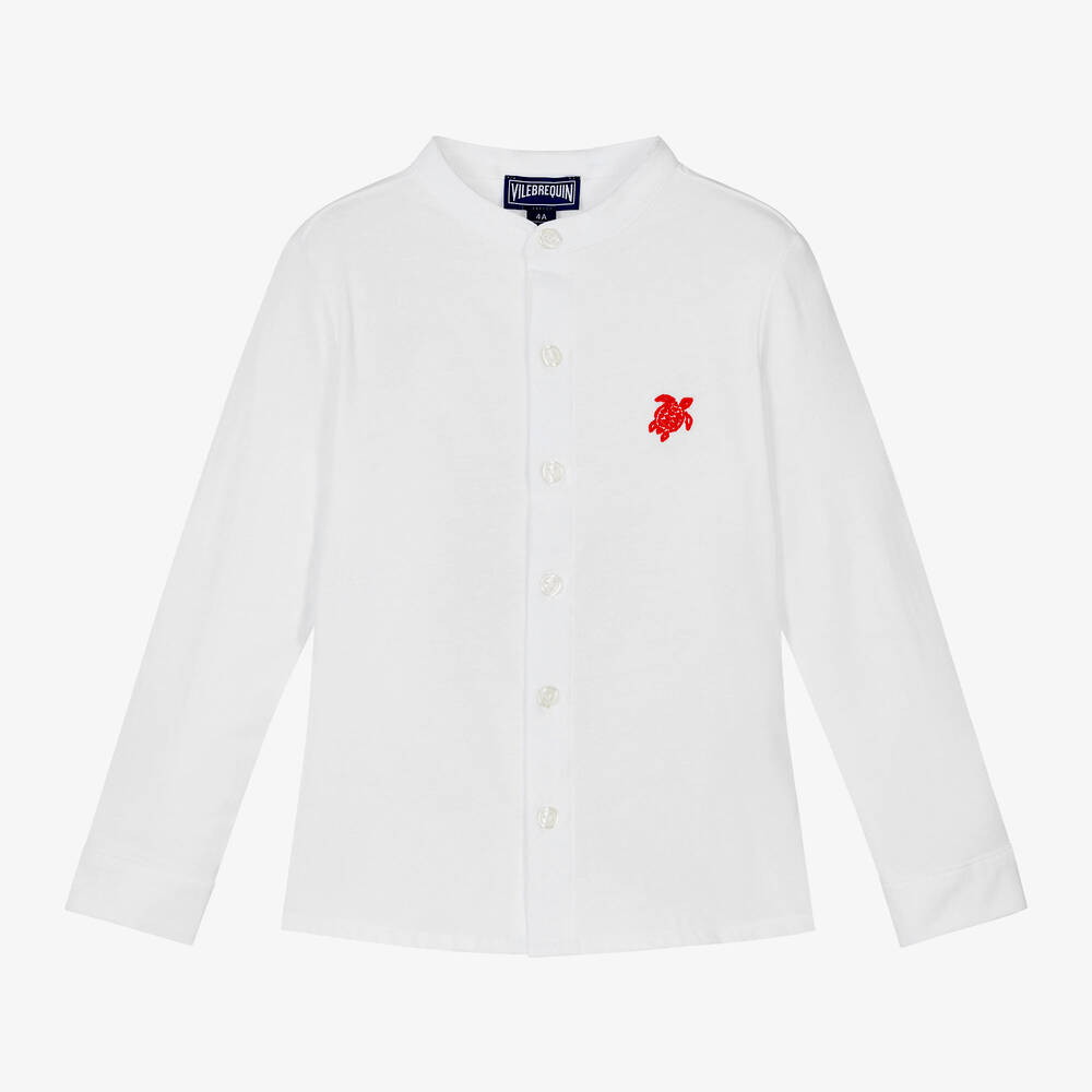 Vilebrequin - Boys White Collarless Cotton Shirt | Childrensalon
