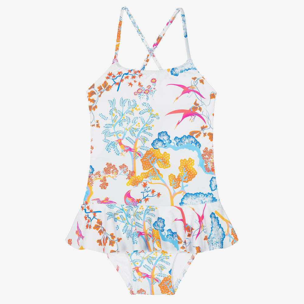 Vilebrequin - Girls White & Blue Tropical Swimsuit | Childrensalon