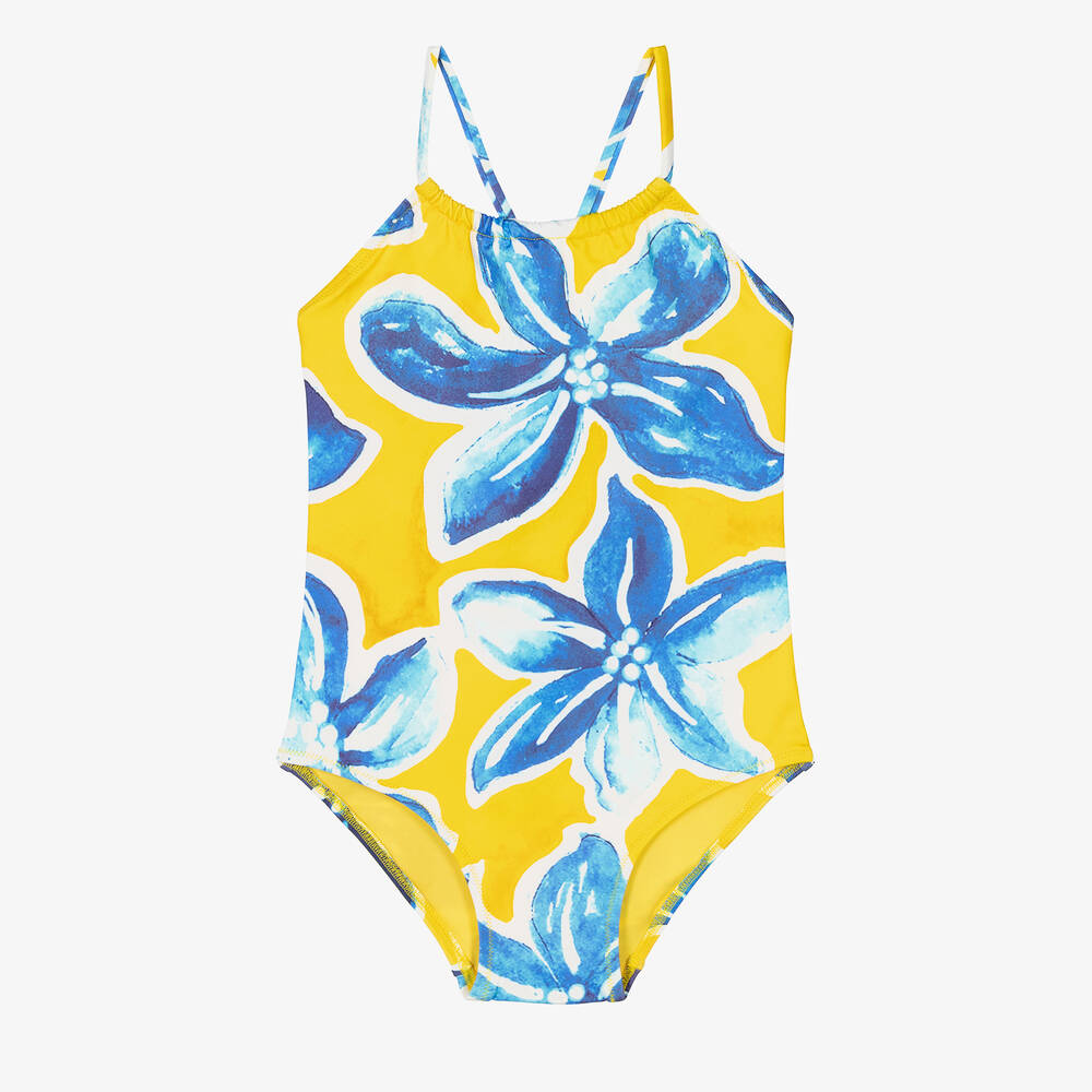 Vilebrequin - Girls Yellow & Blue Floral Swimsuit | Childrensalon