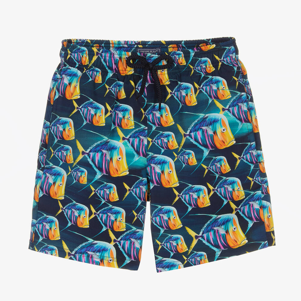 Vilebrequin - Teen Boys Blue Fish Print Swim Shorts | Childrensalon