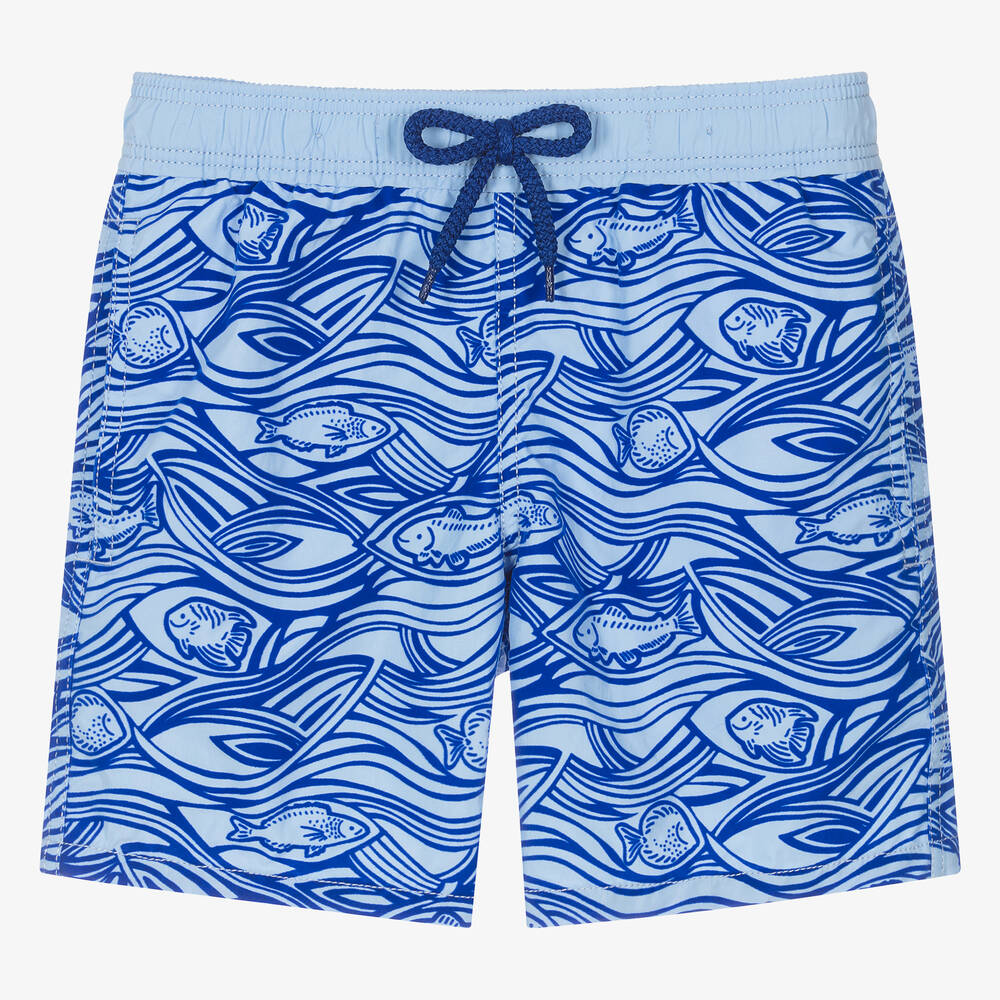 Vilebrequin - Teen Boys Blue Flocked Fish Swim Shorts | Childrensalon