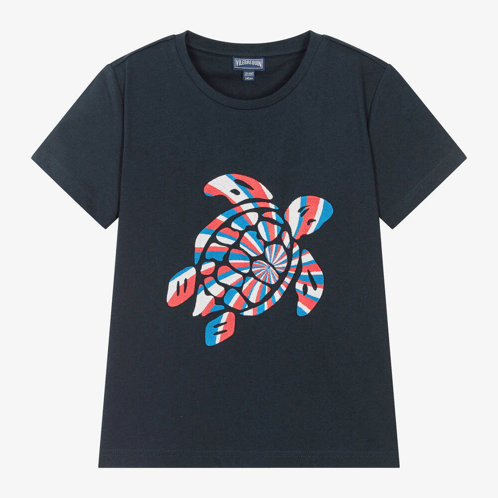 Vilebrequin - Teen Boys Blue Organic Cotton Turtle T-Shirt | Childrensalon