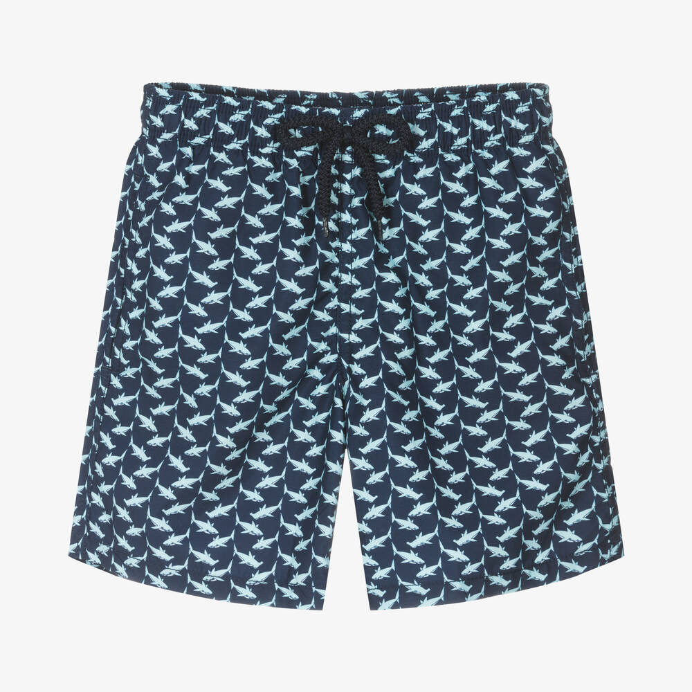 Vilebrequin Teen Boys Blue Shark Print Swim Shorts