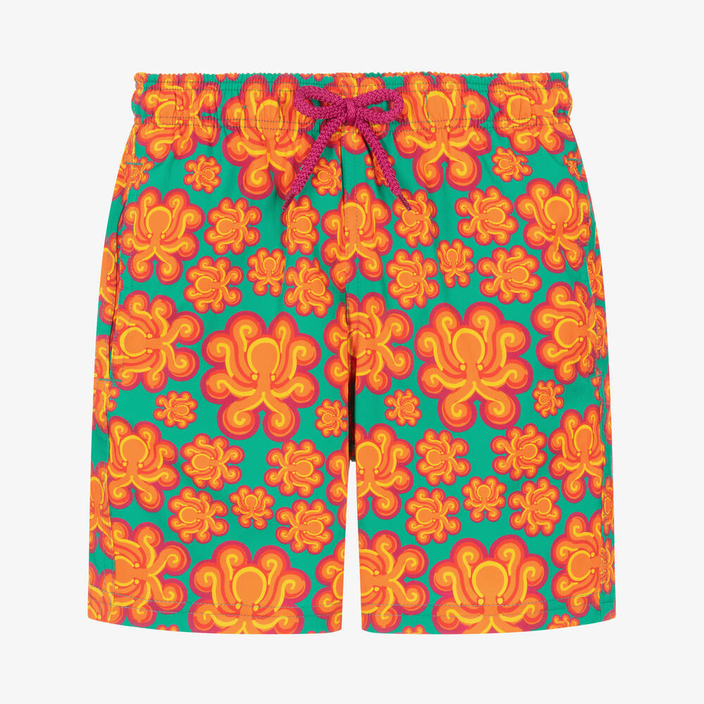 Vilebrequin - Teen Boys Green & Orange Swim Shorts | Childrensalon
