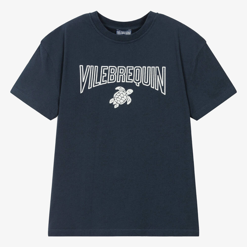 Shop Vilebrequin Teen Boys Navy Blue Cotton T-shirt