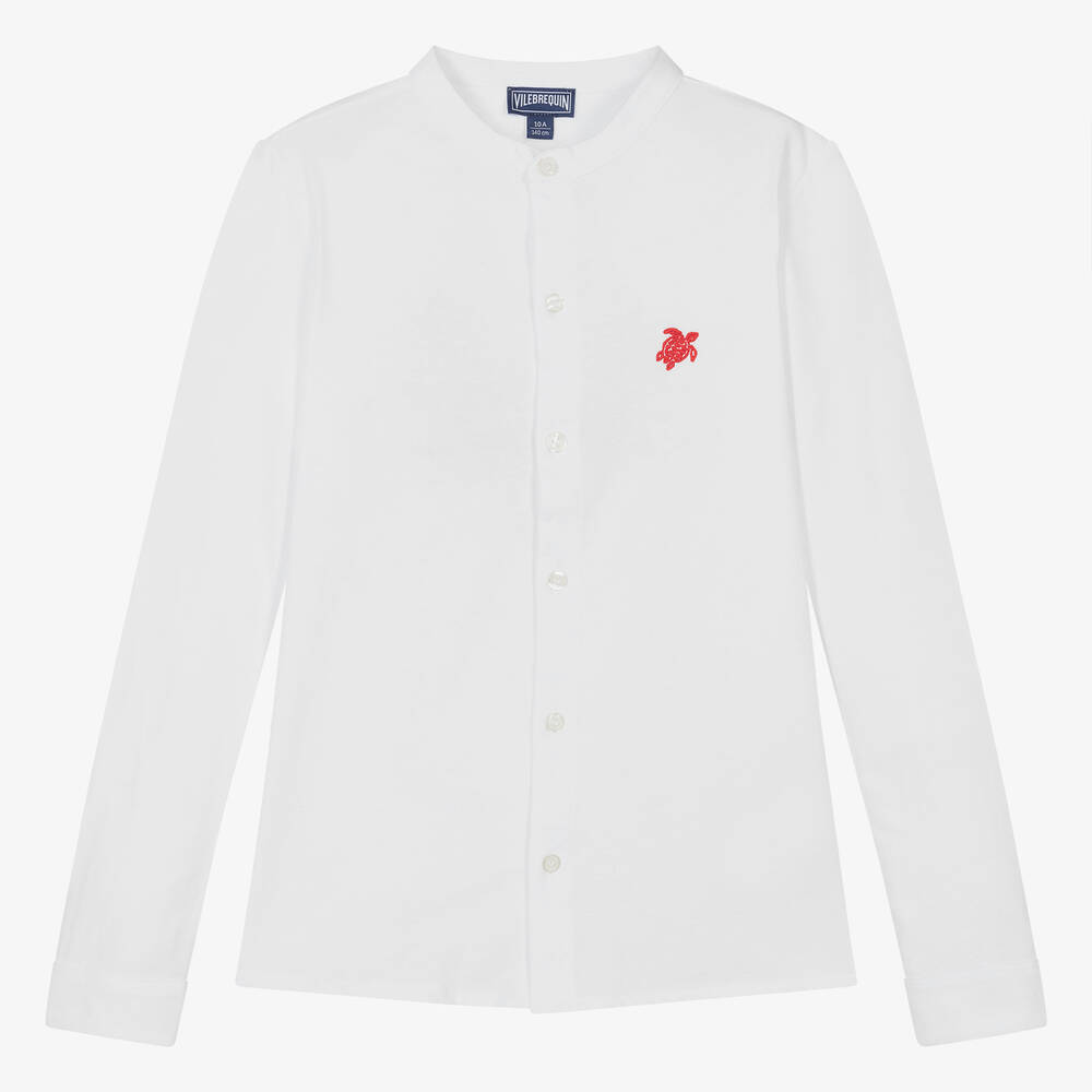 Vilebrequin - قميص بلا ياقة قطن عضوي لون أبيض للمراهقين | Childrensalon