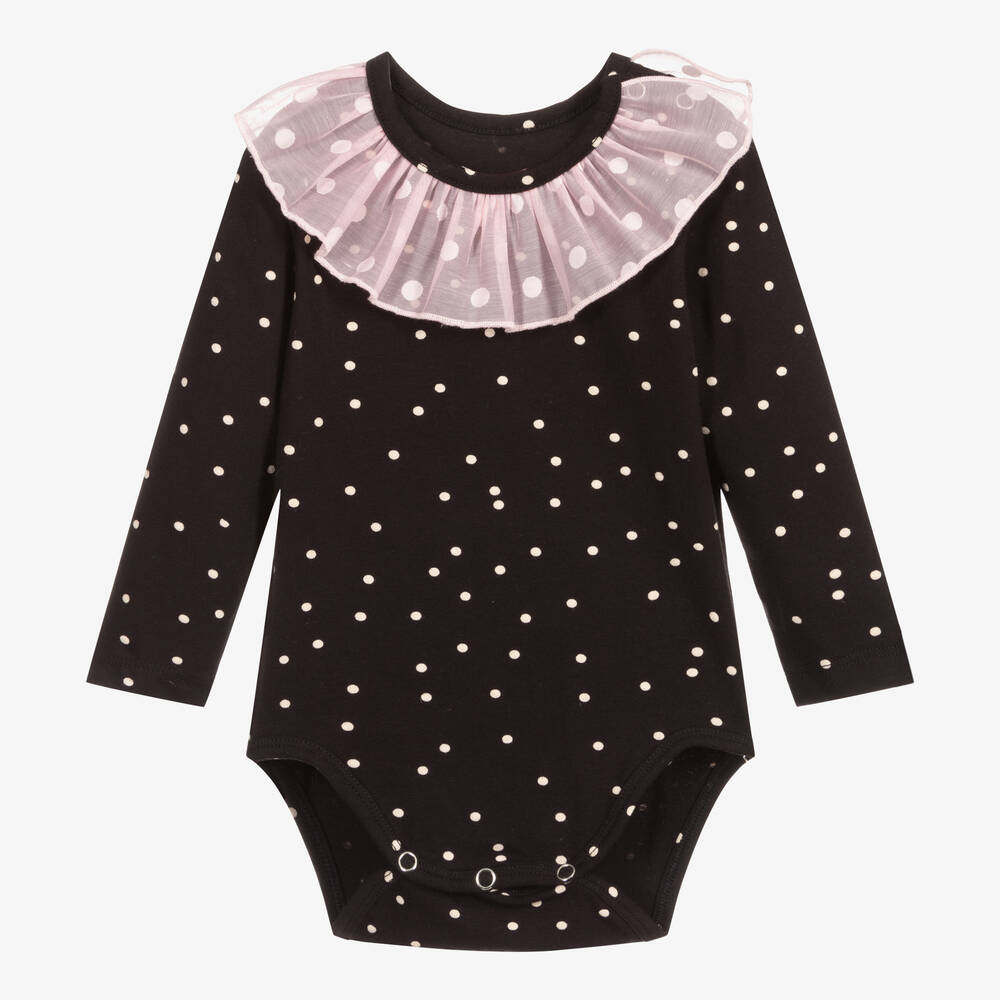 Wauw Capow - Baby Girls Black Dotted Bodysuit | Childrensalon