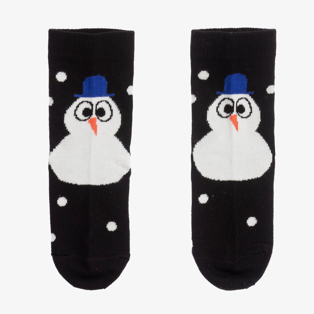 Wauw Capow - Black Cotton Snowman Socks | Childrensalon