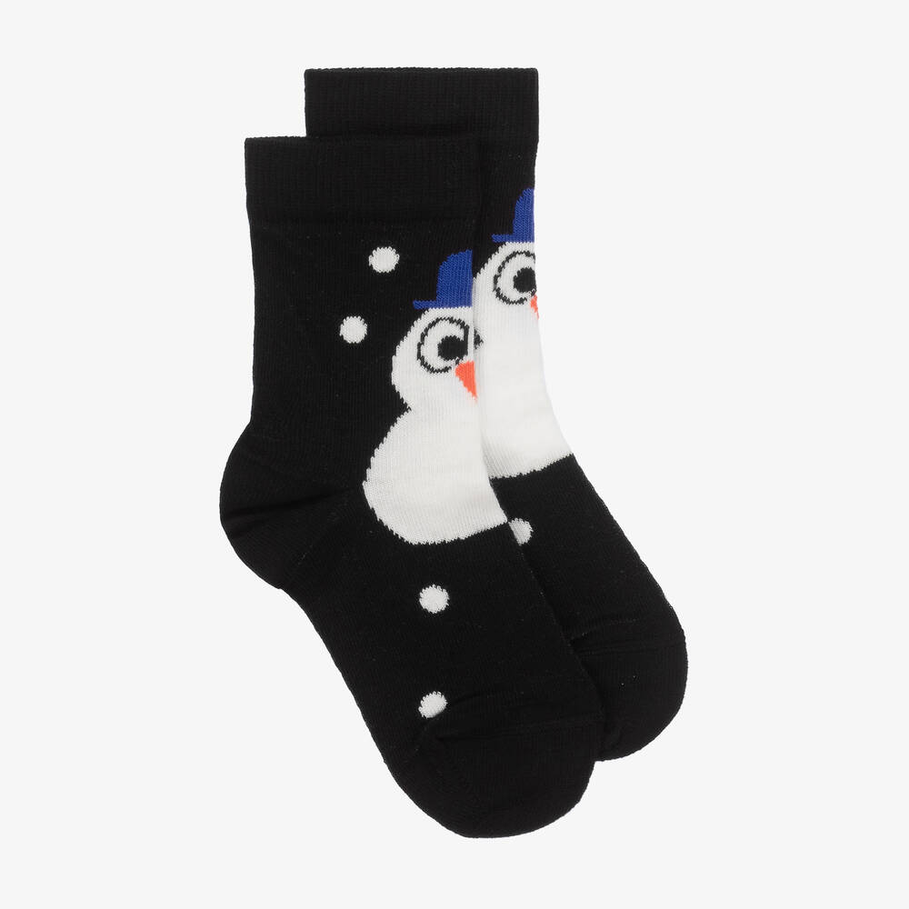 Wauw Capow - Black Cotton Snowman Socks | Childrensalon