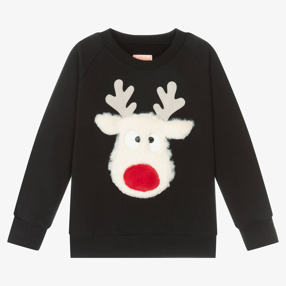 Wauw Capow - Black Festive Cotton Sweatshirt | Childrensalon