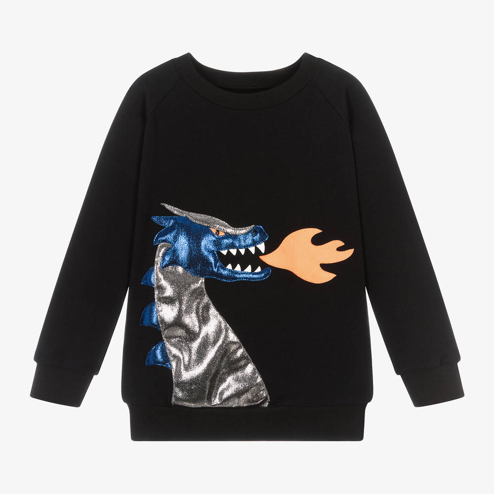 Wauw Capow Kids' Black Organic Cotton Dragon Sweatshirt