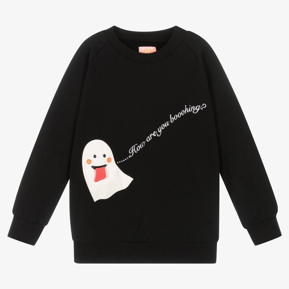 Wauw Capow - Black Organic Cotton Ghost Sweatshirt | Childrensalon