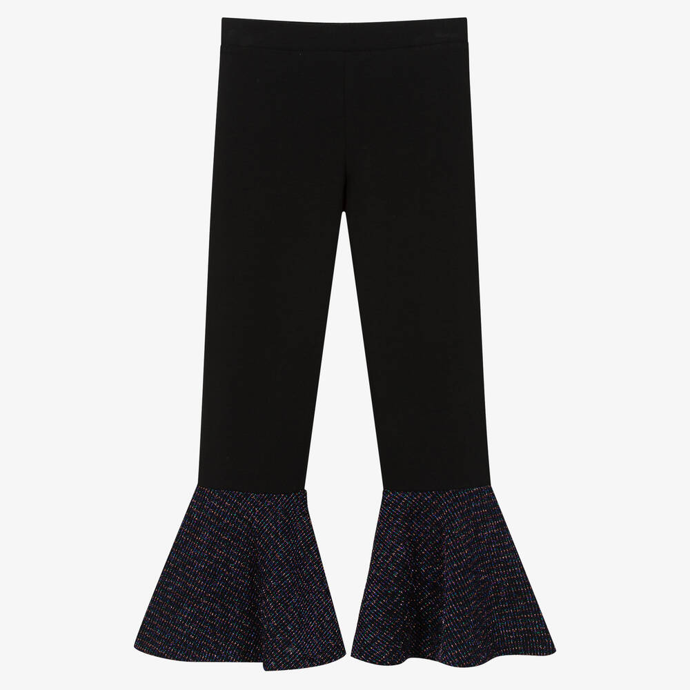 Wauw Capow - Girls Black Flared Organic Cotton Trousers | Childrensalon