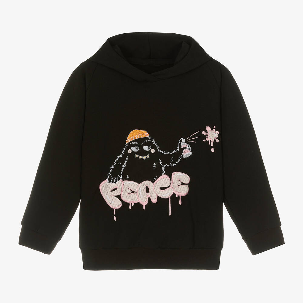 Wauw Capow - Girls Black Organic Cotton Monster Hoodie | Childrensalon