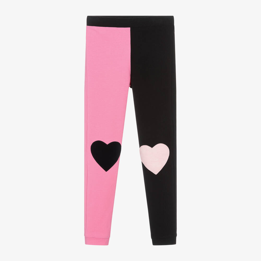 Wauw Capow - Girls Black & Pink Organic Cotton Leggings | Childrensalon