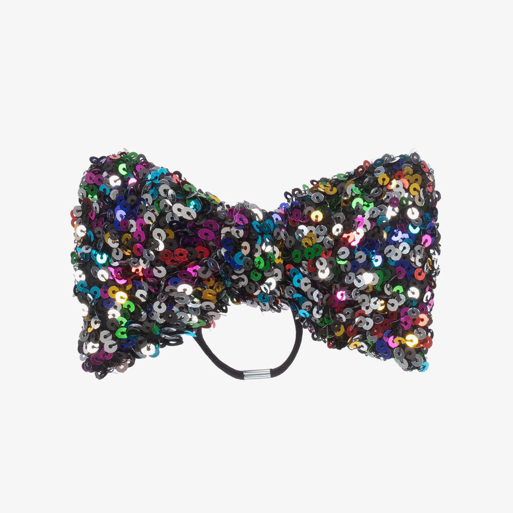 Wauw Capow - Girls Black Sequin Bow Hair Elastic (16cm) | Childrensalon